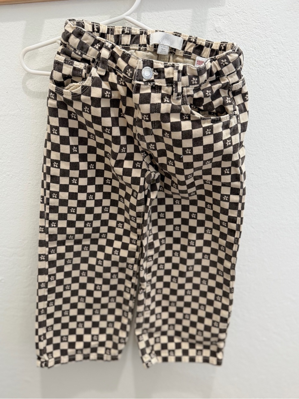 Zara Black and Cream Checkerboard Kids Jeans with Fleck Detail